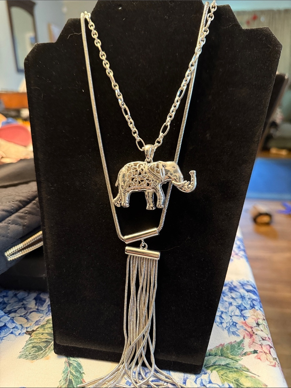 Francesca's Collections Silver-Tone Layered Elephant Necklace with Tassel